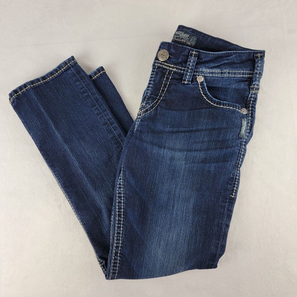 Silver Jeans Womens Suki Capri Low Rise 27 X 26 Stretch Dark Denim Thick‎ Stitch